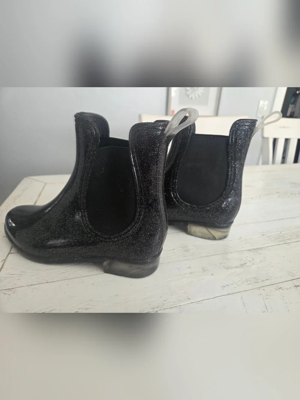 INC International Concepts Black Glitter Raelynn Chelsea Rain Boots